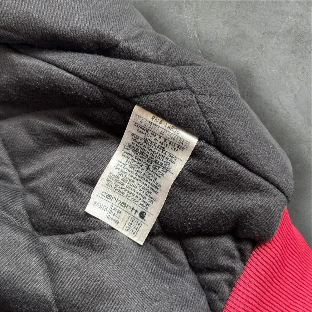 Carhartt WJ130 624 Rare Crab Apple Pink Quilted Hooded Canvas Active Jacket - Lg - Picture 4 of 8